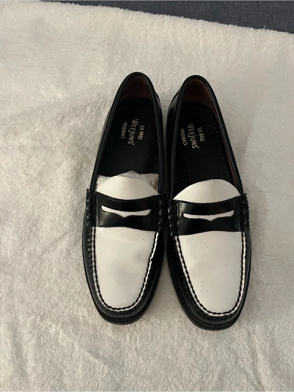 G.H. Bass & Co. Black and White Penny Loafers
